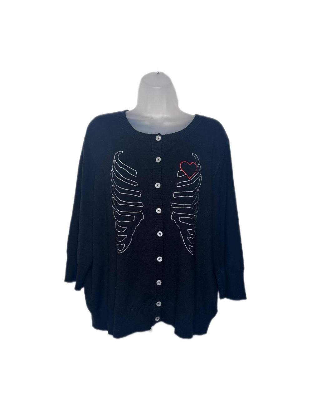 Modcloth Black Skeleton Ribcage Cardigan with Heart Detail Size 3XL
